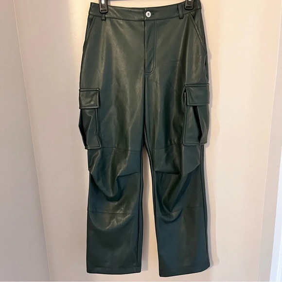 NWT 7 for all mankind vegan green leather cargo pants - Picture 3 of 6